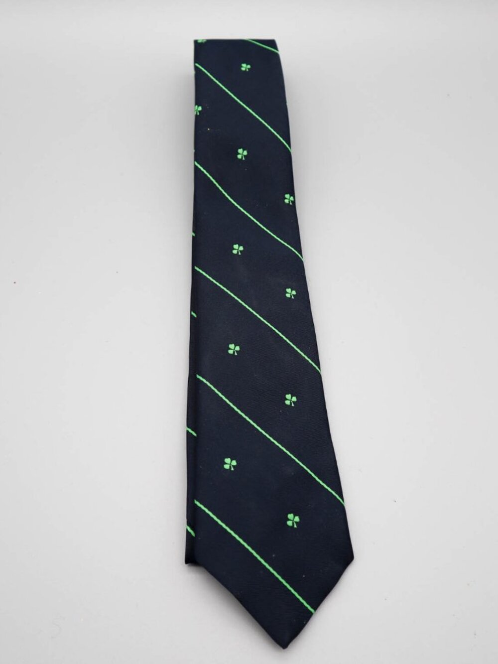 Vtg Shamrock Print Men's Neck Tie Navy Blue Green CTC Ireland St. Patrick's Day